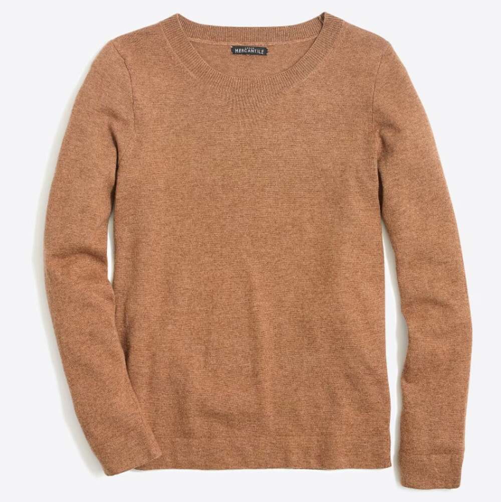 J.Crew Cotton-Wool Blend Teddie Sweater Sz M Heather Camel Crewneck Long Sleeve